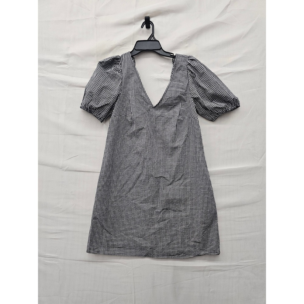 A New Day Womens V-Neck Gingham Dress Black Cotton Blend Casual Size XS
